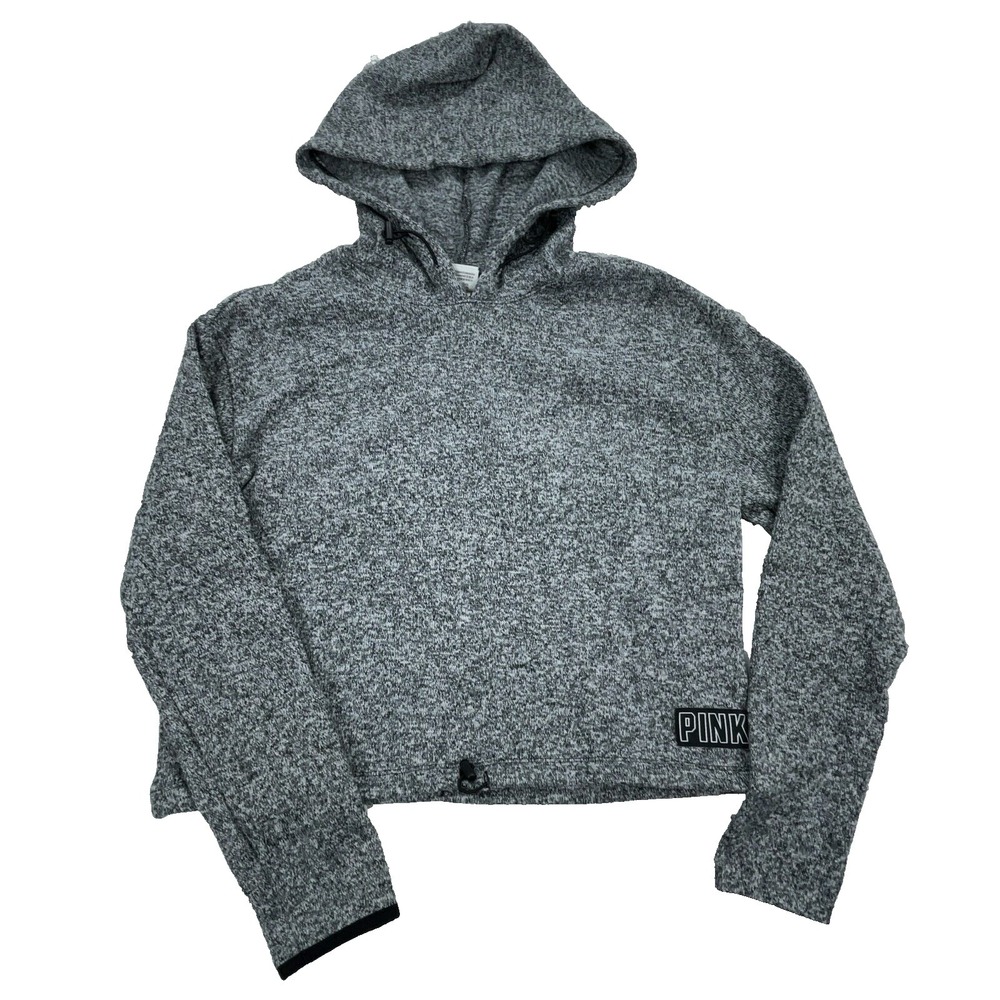 Victoria Secret Hoodie Women Small Gray Sweatshirt Sweater Crop Top Heather PINK
